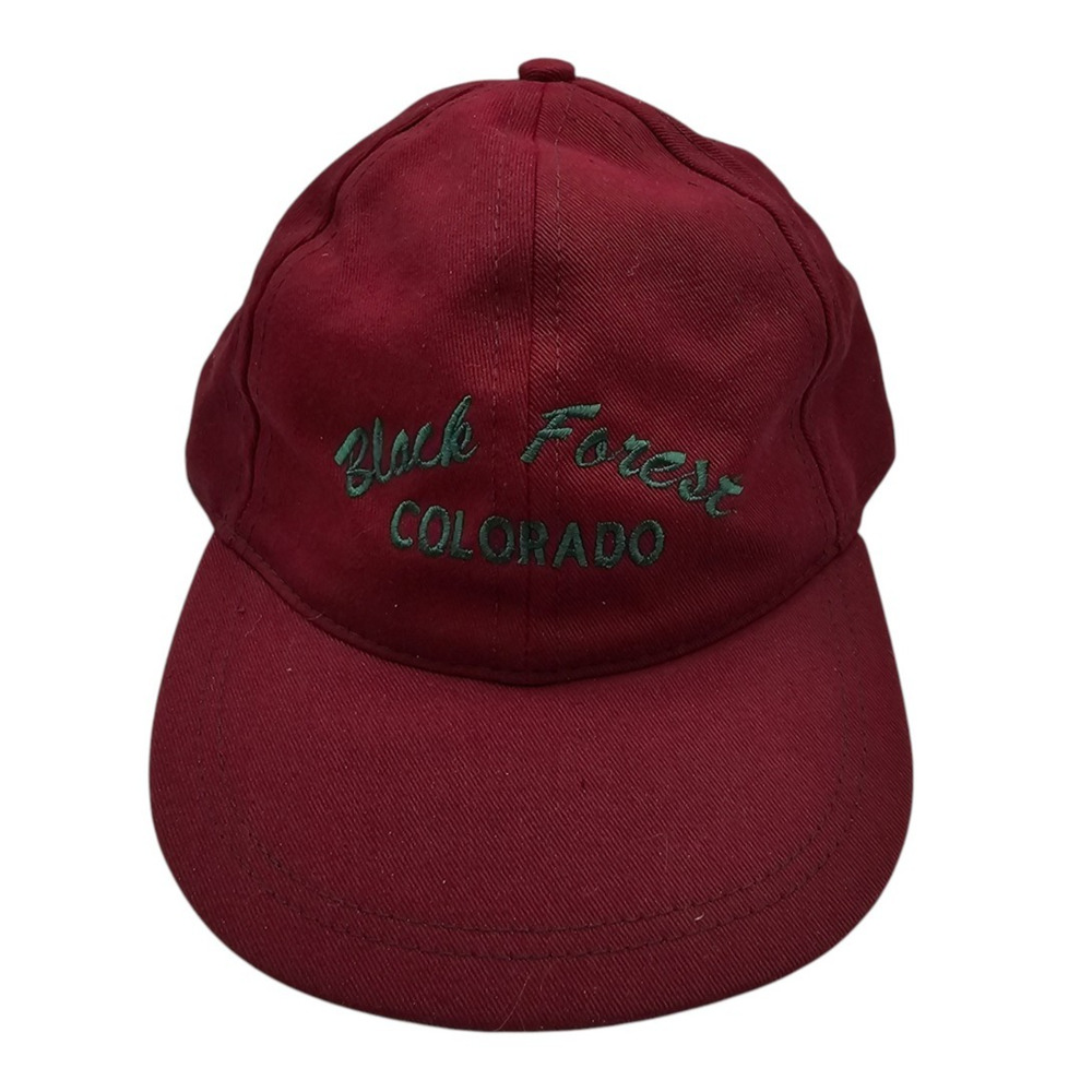 Vintage Y2K Black Forest Colorado Strapback baseball Dad Hat Burgundy Black